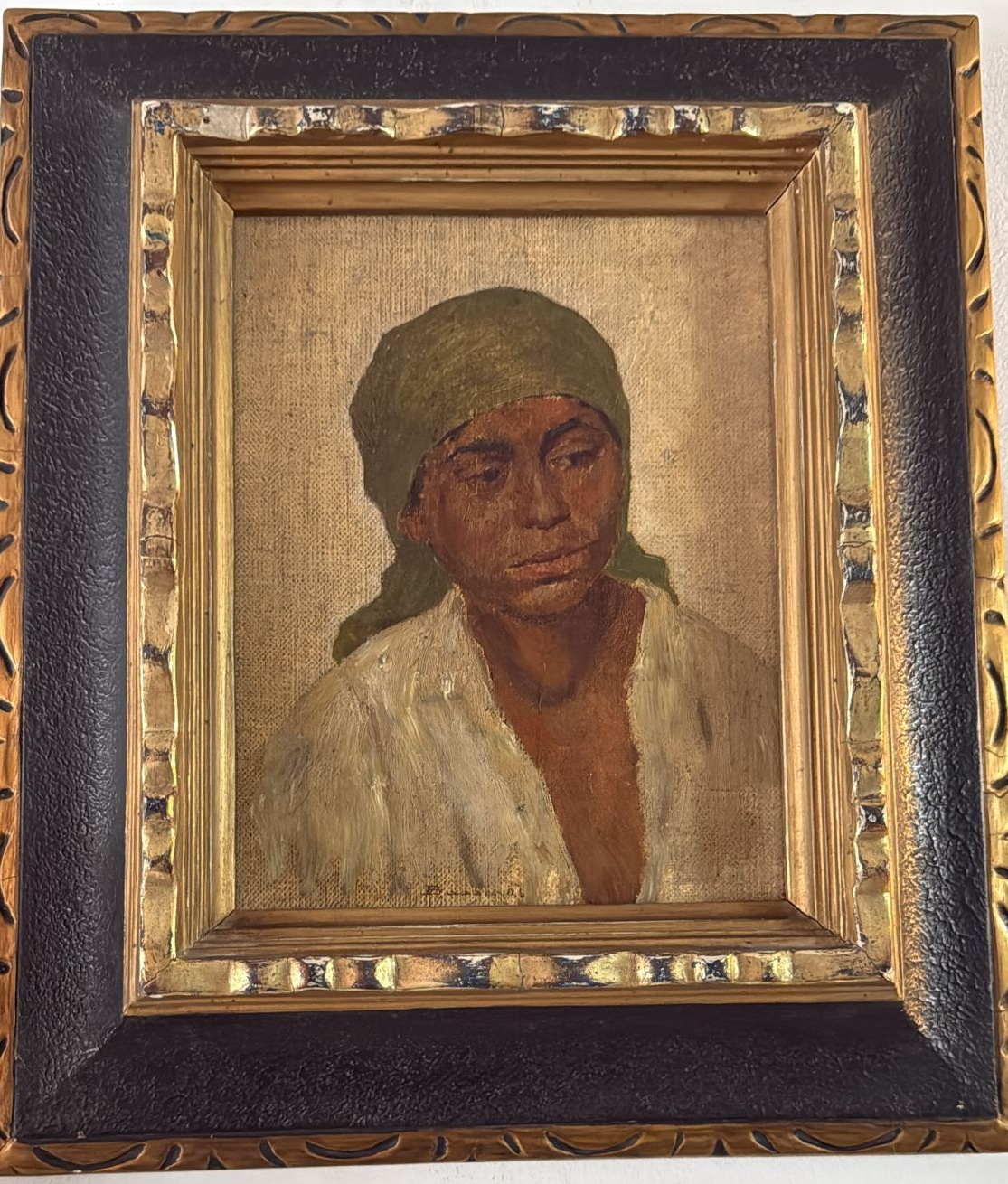 Portret de Femeie cu Batic Verde